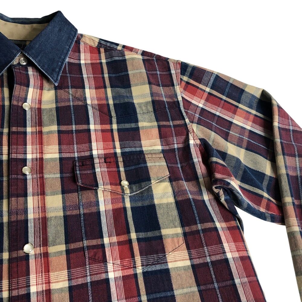 Vintage 90s Wrangler Pearl Snap Shirt Mens XL Plaid Cotton Western Cowboy‎ Rodeo - Picture 7 of 15